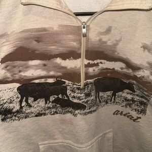 Women’s Ariat Tan and Brown Cow Print Half-Zip Sweatshirt